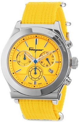 Salvatore Ferragamo FF3030013 1898 Interchangeable Yellow Sky Blue Canvas Strap Chronograph Date