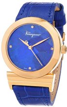 Salvatore Ferragamo FG2020013 Grande Maison Gold Ion-Plated Stainless Steel Blue Genuine Leather Diamond