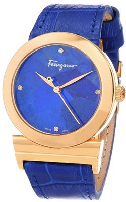 Salvatore Ferragamo FG2020013 Grande Maison Gold Ion-Plated Stainless Steel Blue Genuine Leather Diamond