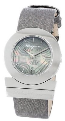 Salvatore Ferragamo FP5010013 Gancino Round Stainless Steel Grey Saffiano Leather