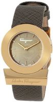 Salvatore Ferragamo FP5020013 Gancino Rose Gold Ion-Plated Coated Stainless Steel Brown Saffiano Leather