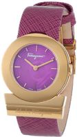 Salvatore Ferragamo FP5030013 Gancino Rose Gold Ion-Plated Coated Stainless Steel Purple Saffiano Leather