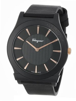 Salvatore Ferragamo FQ3020013 1898 Round Black Ceramic Leather Strap