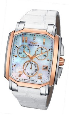 Sandoz L?gendaire Collection Ladies Chronograph Mother Of Pearl Dial White Leather Strap