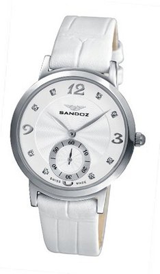 Sandoz Portobello Collection Ladies Diamonds Dial, White Leather Strap