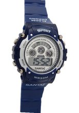 Santai Blue Rubber Band Waterproof Dual Time And Alarm Digital es