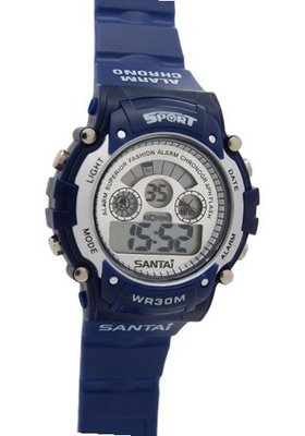 Santai Blue Rubber Band Waterproof Dual Time And Alarm Digital es