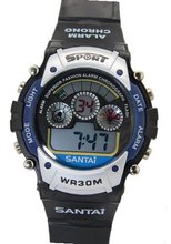 Santai Circle Dial Digital Black Strap Backlight Chronograph es