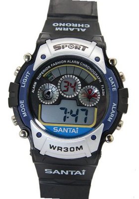 Santai Circle Dial Digital Black Strap Backlight Chronograph es