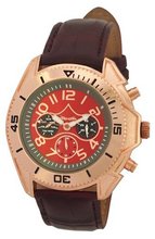 Automatic Mechanical Red Dial Brown Leather Band Rose Gold Case Day Date & 24 Hour Subdials Sarastro AA100699G