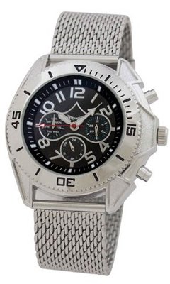 Automatic Mechanical Silver Mesh Bracelet Black Dial Day Date 24 hr Subdials Sarastro AA100692G