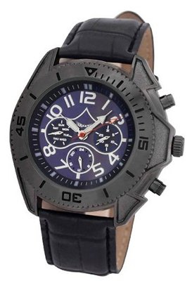 Black Automatic Mechanical Leather Strap Day Date & 24 Hour Subdials Sarastro AA100700G