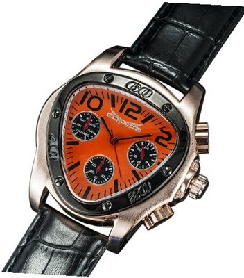 Designer Triangle Orange Dial Black Leather Strap Multifunction 24 Hr Day Date Sarastro AQ202503G