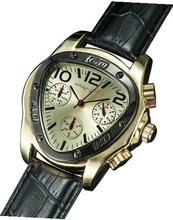 Gents Classic Triangle Gold Case Black Leather Strap Multifunction 24 Hr Day Date Sarastro AQ202507G