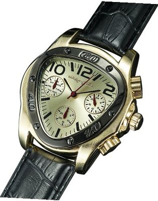 Gents Classic Triangle Gold Case Black Leather Strap Multifunction 24 Hr Day Date Sarastro AQ202507G