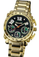 Gents Gold Metal Band Quartz Chronograph Black Dial Big Face Sarastro AQ201855G