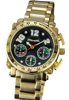 Gents Gold Metal Band Quartz Chronograph Black Dial Big Face Sarastro AQ201855G