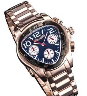 Rose Gold Metal Band Triangle Blue Face Multifunction 24 Hr Day Date Sarastro AQ202496G