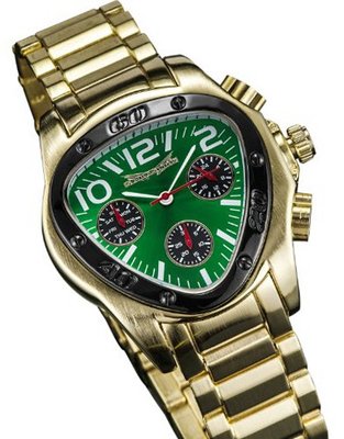 Sporty Gold Bracelet Triangle Green Dial Multifunction 24 Hr Day Date Sarastro AQ202494G