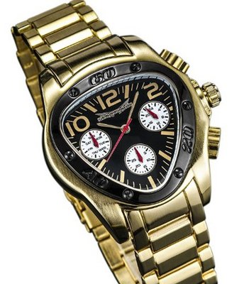 Stylish Gold Bracelet Triangle Black Dial Multifunction 24 Hr Day Date Sarastro AQ202493G
