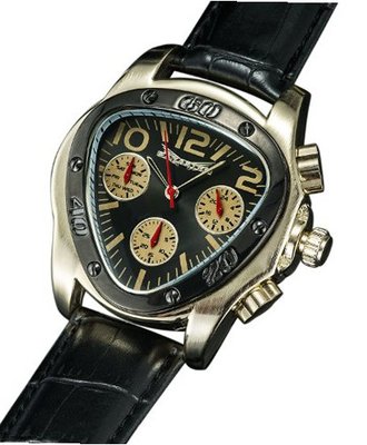 Triangle Face Black Leather Strap Back and Gold Two Tone Case Multifunction 24 Hr Day Date Sarastro AQ202500G