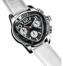 White Leather Black Triangle Dial Multifunction 24 Hr Day Date Sarastro AQ202505G