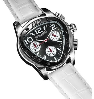 White Leather Black Triangle Dial Multifunction 24 Hr Day Date Sarastro AQ202505G