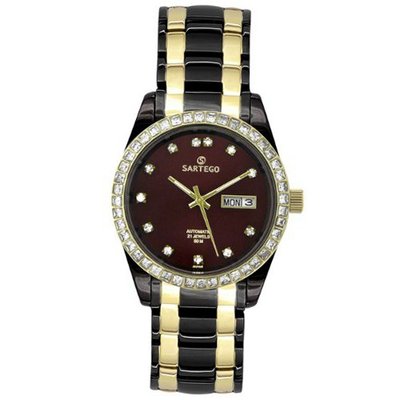 Sartego SCBG22 Classic Analog Burgundy Face Dial Two-Tone Swarovski