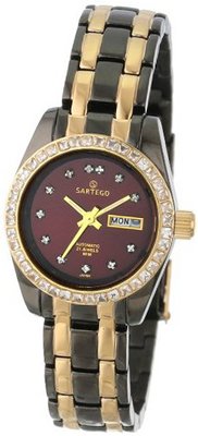 Sartego SCBG62 Classic Analog Burgundy Face Dial Two-Tone Swarovski