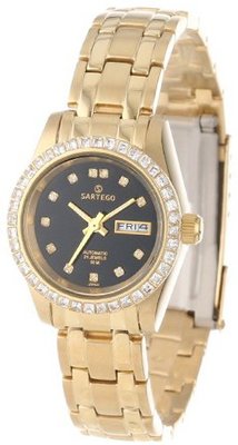 Sartego SGBK68 Classic Analog Black Face Dial Gold Tone Swarovski