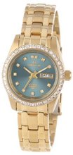Sartego SGGN76 Classic Analog Metallic Green Face Dial Gold Tone Swarovski