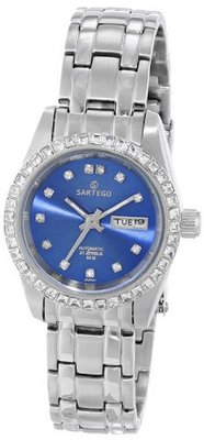 Sartego SSBL65 Classic Analog Metallic Blue Face Dial Stainless Steel Swarovski Bezel