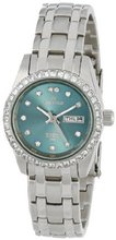 Sartego SSGN73 Classic Analog Metallic Green Face Dial Stainless Steel Swarovski Bezel
