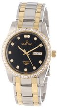 Sartego STBK03 Classic Analog Black Face Dial Two-Tone Stainless Steel Case and Swarovski Bezel