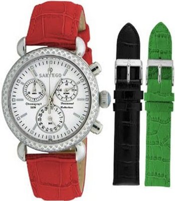 Sartego Unisex with 100 Diamond Bezel White Dial Leather Band