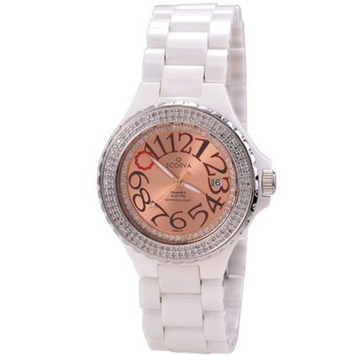 Scorva Ceramic White Swiss Movement Date Display One Hundred Ninety Seven Genuine (197) Diamonds, Exclusive To Amazon.Com. Perfect Gift For Christmas Life Time Warranty Diamond Setting, Blanca Charmane STP1033