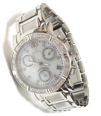 Scorva Round Diamond Chronograph Solid Stainless Steel Top Grade Genuine Diamonds (0.14carats) Three Subdials Face Exclusive On Amazon.Com Perfect Gift Life Time Warranty On Diamond Setting White Ceramic Face STP1349LJW