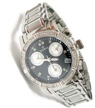 Scorva Round Diamond Chronograph Solid Stainless Steel Top Grade Genuine Diamonds (0.14carats) Three Subdials Face Exclusive On Amazon.Com Perfect Gift Life Time Warranty On Diamond Setting Black Ceramic Face STP1083LJW