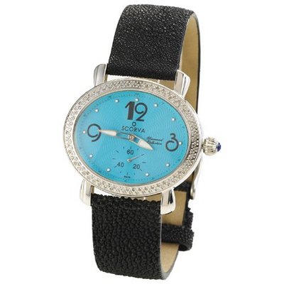 Scorva Stainless Steel One Hundred Sixteen Genuine (116) Diamonds Swiss Movement. Exclusive To Amazon.Com Perfect Gift For Christmas, Valentines Day, Mothers Day, Life Time Warranty On Diamond Setting, Ovalante Blu Dial STP1007
