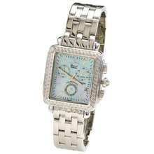 Scorva Stainless Steel Swiss Chronograph with one hundred thirty two genuine (132) diamonds. Exclusive to Amazon.com. Perefect gift for Christmas with life time warranty on diamond setting, pazio blue MOP STP1002