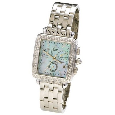 Scorva Stainless Steel Swiss Chronograph with one hundred thirty two genuine (132) diamonds. Exclusive to Amazon.com. Perefect gift for Christmas with life time warranty on diamond setting, pazio blue MOP STP1002