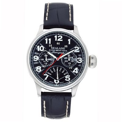 SEALANE design 20 BAR retrograde cow real leather N luminescent SE31-LBK 