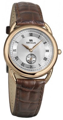 Seculus Classic 1653.2.106 pvd-r case, white dial, brown leather