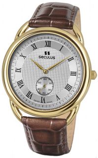 Seculus Classic 4483.2.1069 pvd-y, white dial, brown leather