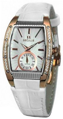 Seculus Design 1667.2.1069 white, pvd-r cz stones, white leather