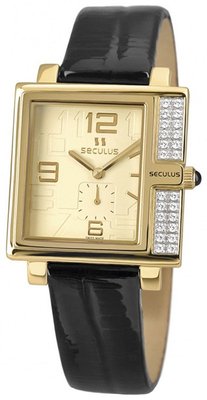 Seculus Design 1670.2.1064 yellow, pvd-y-cz, black leather