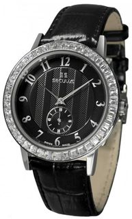 Seculus Design 1675.2.1069 black, ss cz stones, black leather