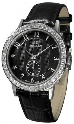 Seculus Design 1675.2.1069 black, ss cz stones, black leather
