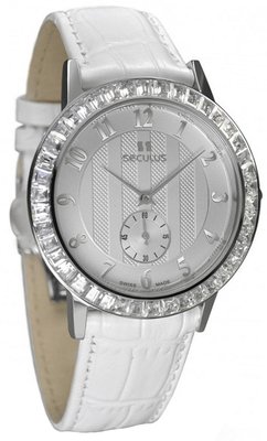 Seculus Design 1675.2.1069 white, ss cz stones, white leather