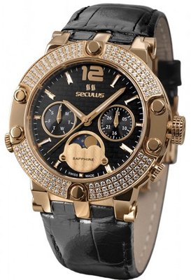 Seculus Sports 1690.5.706 black, pvd-r with stones, black leather